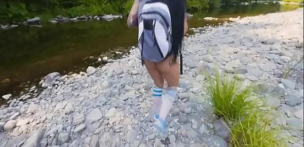  PAWG thickie blows cock riverside in the nature